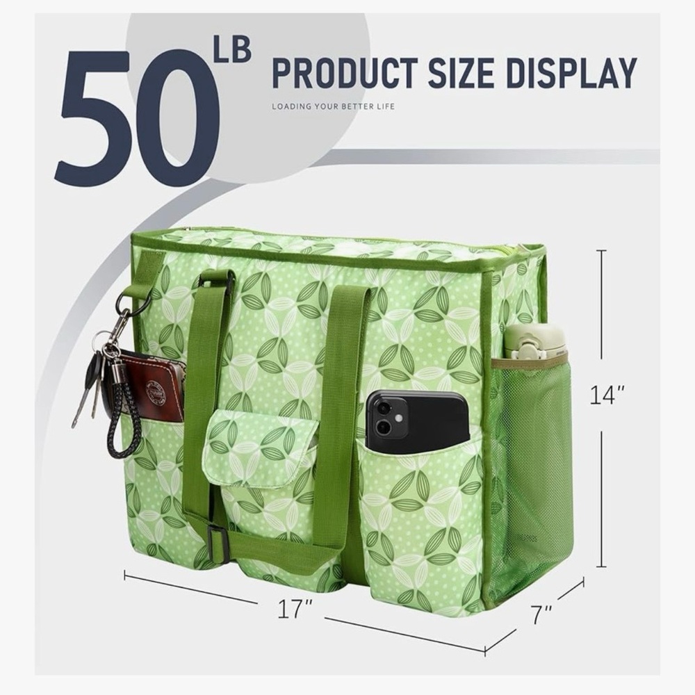 Green Floral Tote Bag